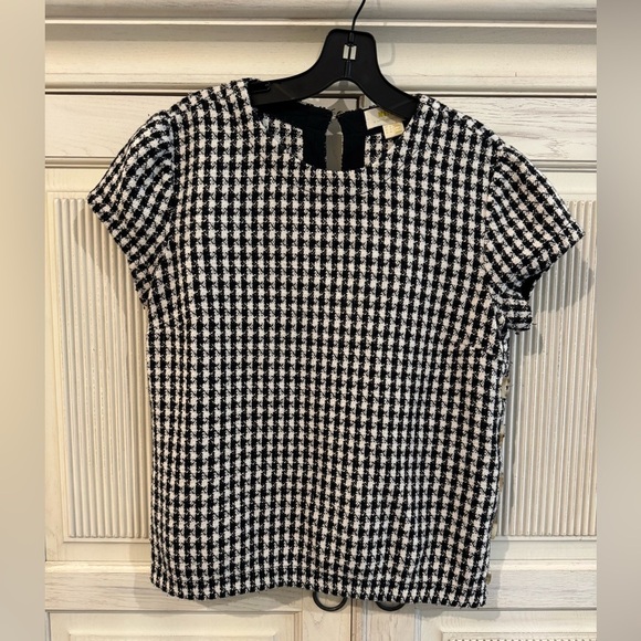 Anthropologie Maeve Townsend Black White Houndstooth Short Sleeve Top Boxy Sz 2 - Picture 15 of 16